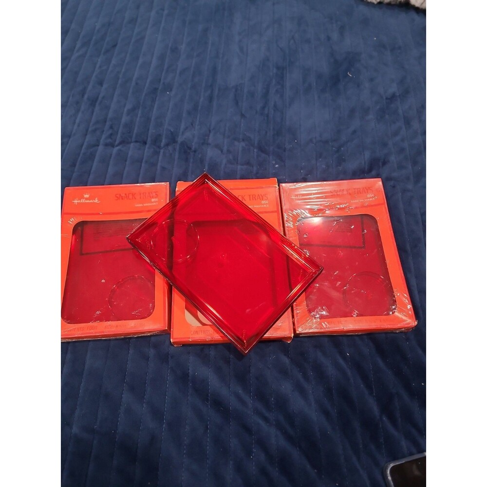 Hallmark Red Snack Trays 3 Sets Of 4 Vintage 1980s 85DP24-2 Made In USA NOS Box